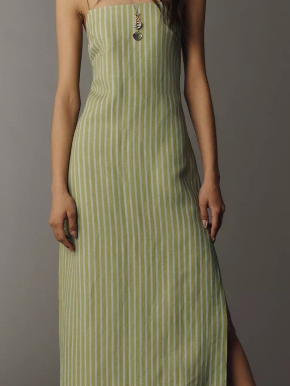 Strapless Light Green & White Stripe Maxi Dress